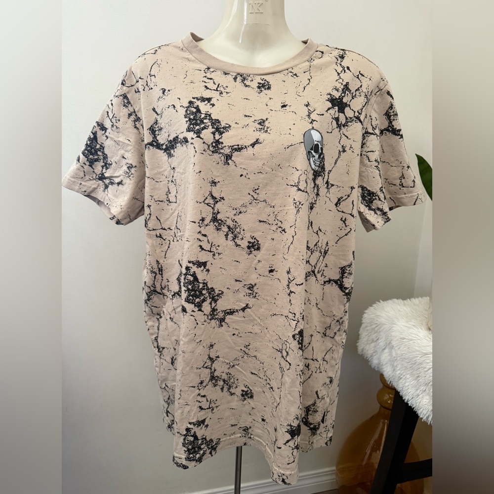 Marble Print Beige and Black Men's T-Shirt
